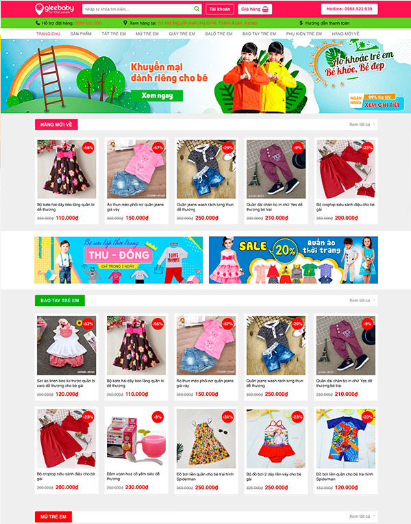 Mẫu web bán thời trang trẻ em